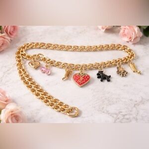 Vintage Juicy Couture Charm Chain Belt Gold Y2K Heart Strawberry RollerSkate NEW